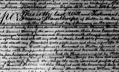 Section of Francis Stainthorp's will, held in the Borthwick Institute in York